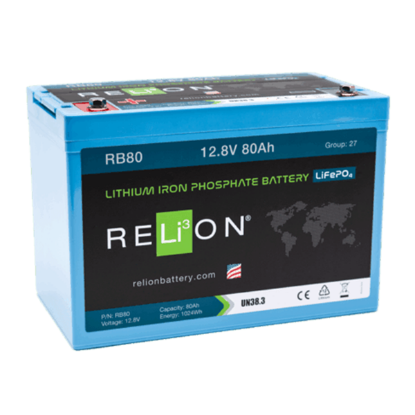 RELiON RB80 80Ah LiFePO4 12.8V Deep-Cycle Lithium Battery